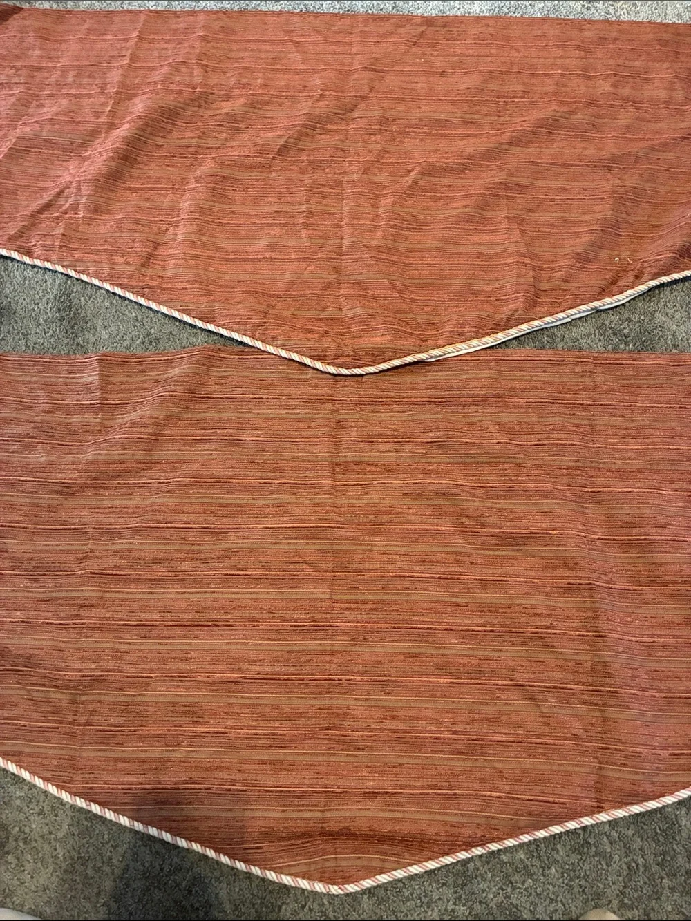 3 Rust-Orange Window Valances with Braided Trim - Unbranded